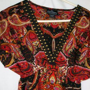 Angie Short Sleeve Paisley Design Midi Dress